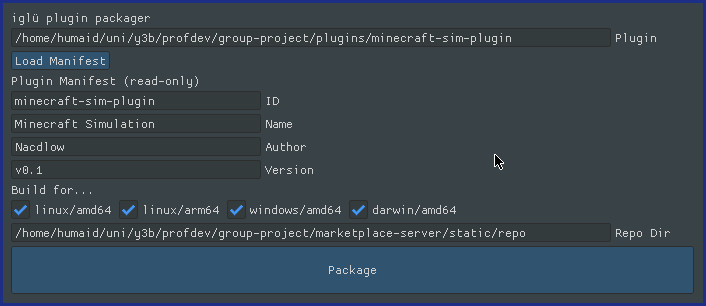 Screenshot of the plugin packager